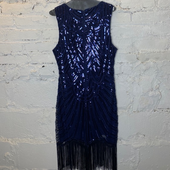 Lulu’s Navy Blue Sequin Flapper Dress - Picture 7 of 9